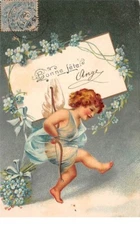 Angels - No. 63654 - Happy Feast - Cupid - Embossed Card