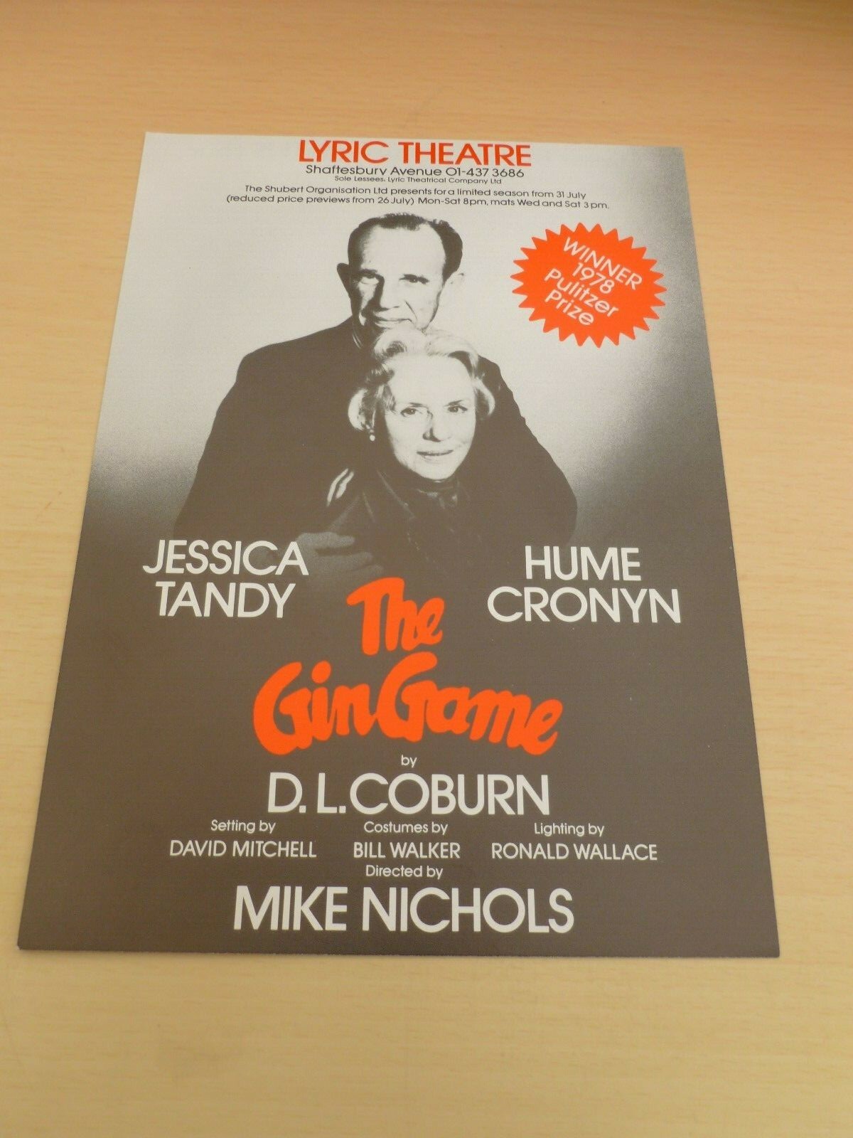 Jessica Tandy Hume Cronyn The Gin Game London Theatre Flyer 1979 eBay