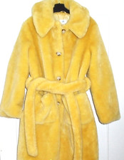 River Island Faux Fur Belted Coat Bright Yellow Size 8 P Petite New Tags Bnwt