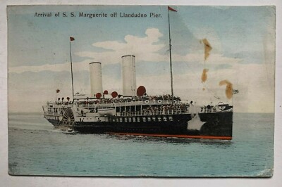 1907 UK Postcard Arrival of SS Marguerite off Llandudno Pier steamer steamship