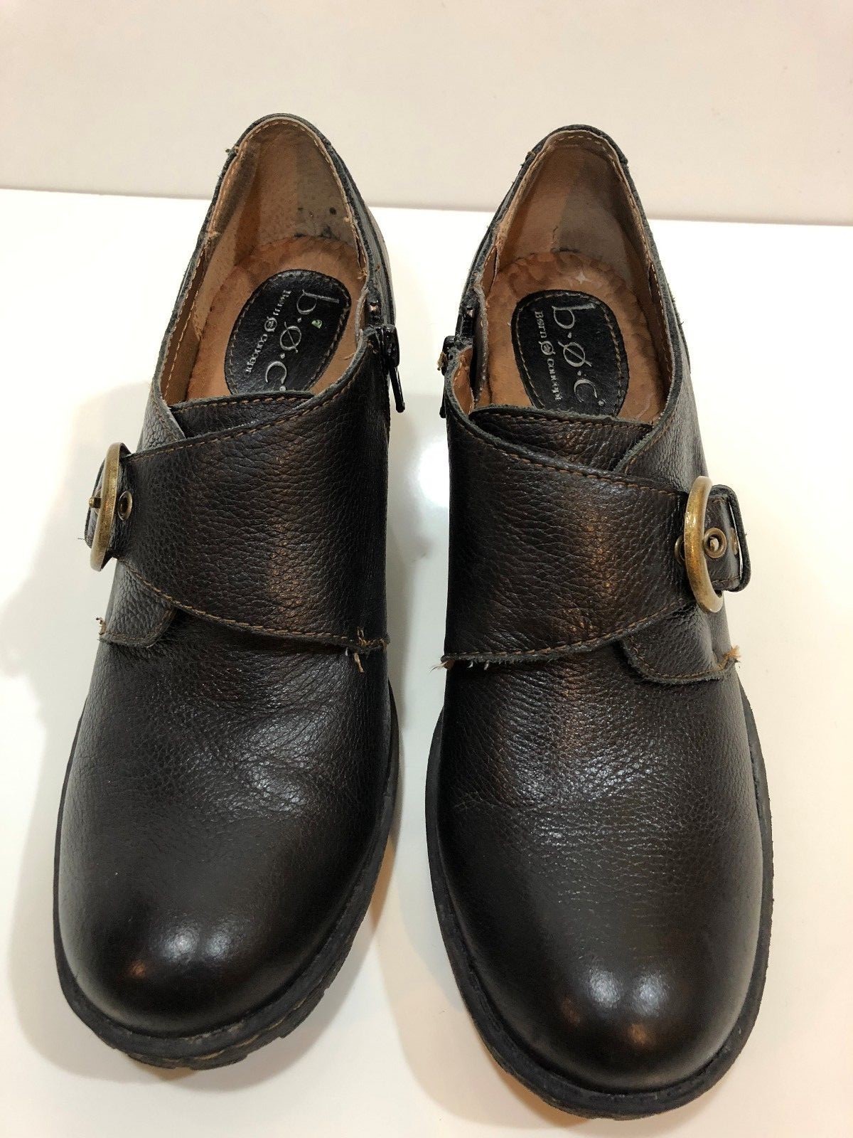 BOC Born Concept Brown Leather Loafer Heels Shoes Siz… Gem