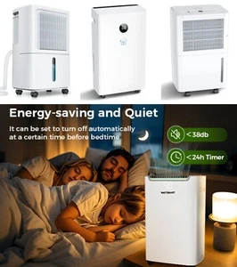 Dehumidifiers for Home with Drain Hose for Basement Bathroom Bedroom 24H Timer