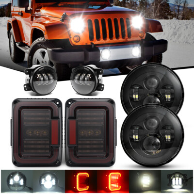Combo 7'' LED Round Headlights/Tail Light/Fog Lamp For Jeep Wrangler JK 2007-2018