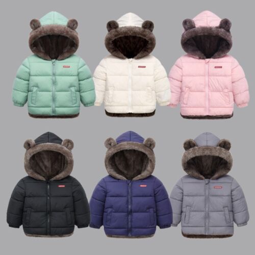 Winter Toddler Kids Boys Girl Warmer Thicken Hooded Fleece Jacket Coat Outerwear