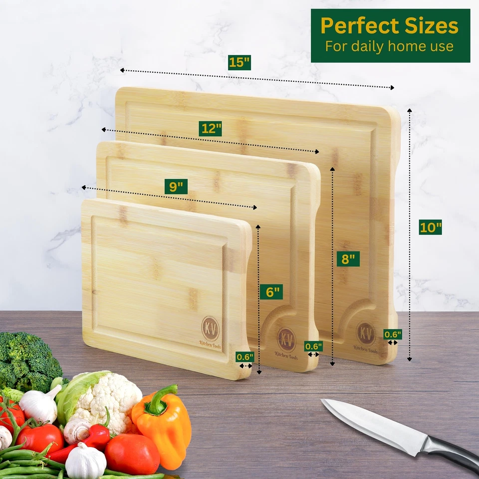 KV Kitchen tools bamboo cutting board set of 3 boards Bamboo cutting boards w... - Image 2 of 4