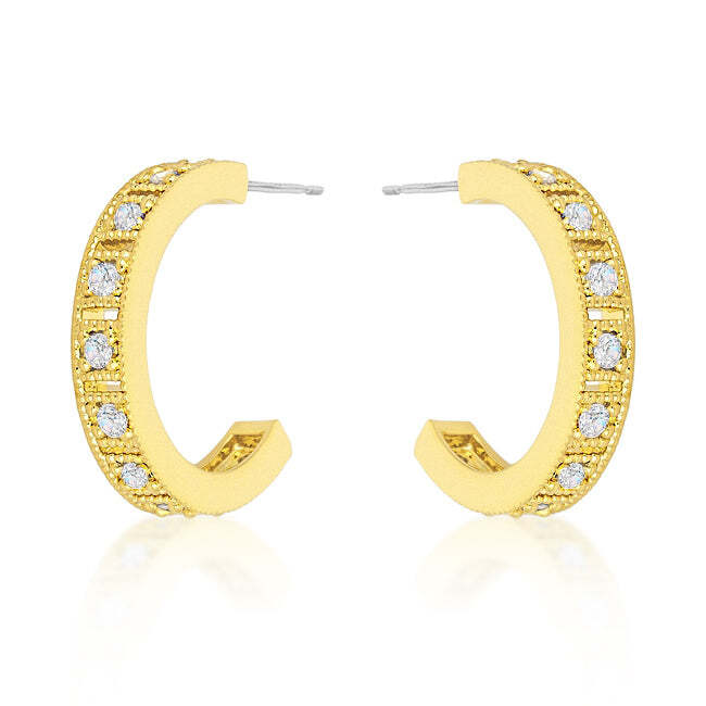Roma Goldtone Finish Hoop Earrings Cubic Zirconia .8 ct.