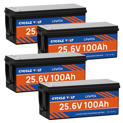 4 Pack 24V 100Ah LiFePO4 Battery BMS 6000+Deep Cycle for RV Trolling Motor Solar