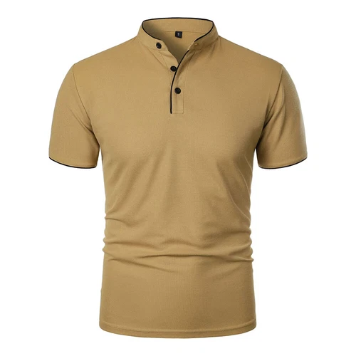 Men Grandad Collar T Shirt Fashion Casual Slim Fit T-Shirt Short Sleeve Top Tees - Picture 21 of 27