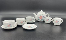 Vtg Ceramic Miniature Tea Set 11 Piece Pink Purple Blue Floral Mini Dollhouse