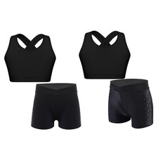 Kids Girls Set Rhinestones Suit Sparkly Outfits Training Dancewear Bottoms Vest