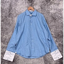 Robert Graham Dress Shirt 42 16.5 Mens Blue Satin Embossed French Cuff Embroider