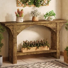 55 Inches Console Table,2 Tier Farmhouse Entryway Table,Narrow Wood Accent Ta...