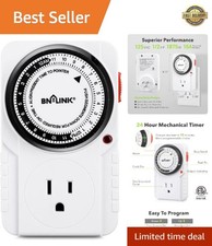 24 Hour Plug-in Mechanical Timer Grounded for Aquarium, Grow Light, Hydroponi...