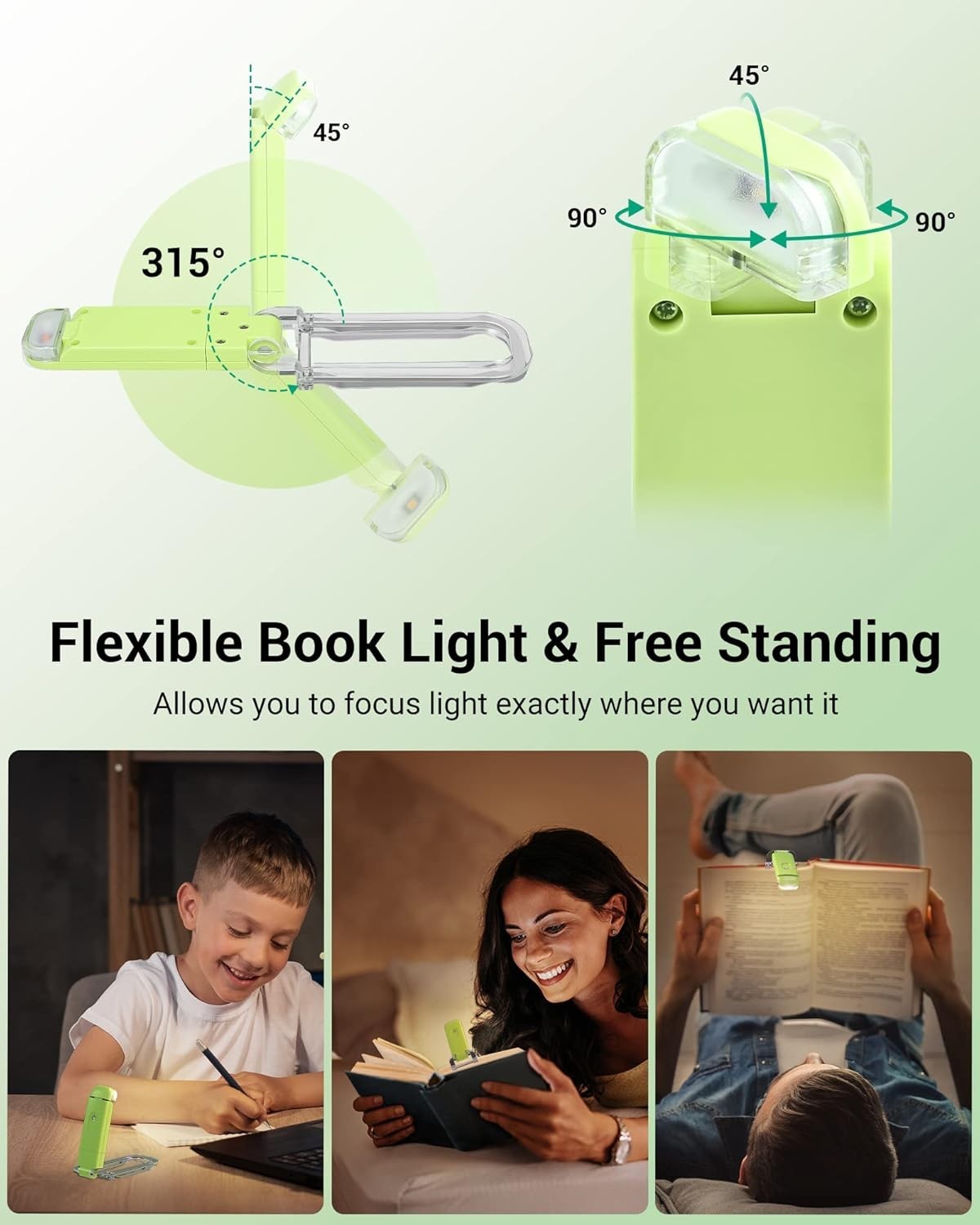 USB Rechargeable Book Reading Light with Clip, LED Clip on Book Light for Rea...