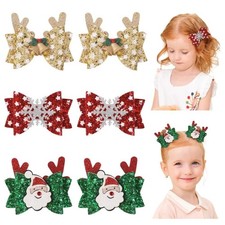 6pcs Christmas Hair Bows Clips 3" Glitter Sequin Baby Girl 6pcs-Christmas-02