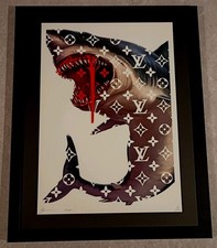 DEATH NYC ltd ed signed FRAMED graffiti art print 45x32cm Great White Shark
