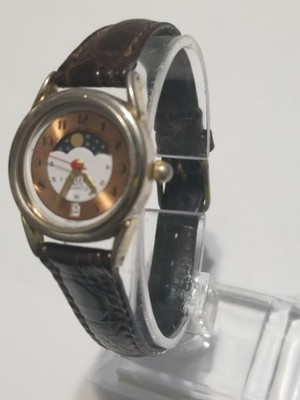 Vintage Watch L. A. Express Moonphase Dial Women's Brown Leather Band