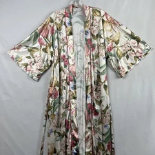 Val Mode Lingerie Robe Satin floral Size Small Tie Belt Long Cottage Core