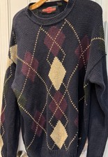 Maglione Stone Haven uomo L Ramie/cotone blu/abbronzatura/marrone Argyle 3865