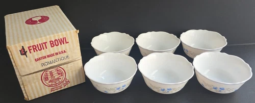 VINTAGE ARCOPAL FRANCE ROMANTIQUE FRUIT BOWLS SET 6 NEW IN BOX