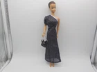 Vintage Barbie Black Sparkle One Shoulder Disco Dress Formal w/ Purse