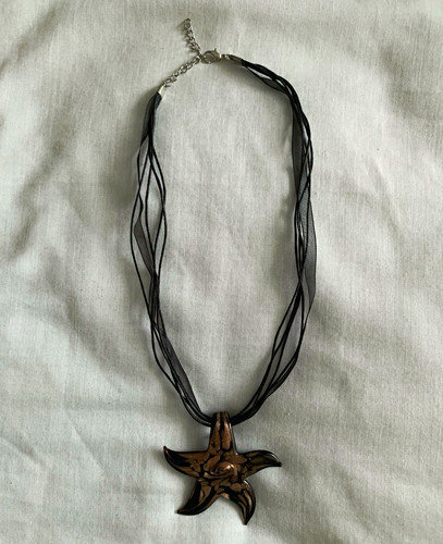 Vintage Murano Glass Style Starfish Pendant Ribbon Necklace NWOT