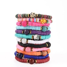 12pcs Heishi Bracelet Surfer Bracelets for Women Stackable clay Beaded Stretch B