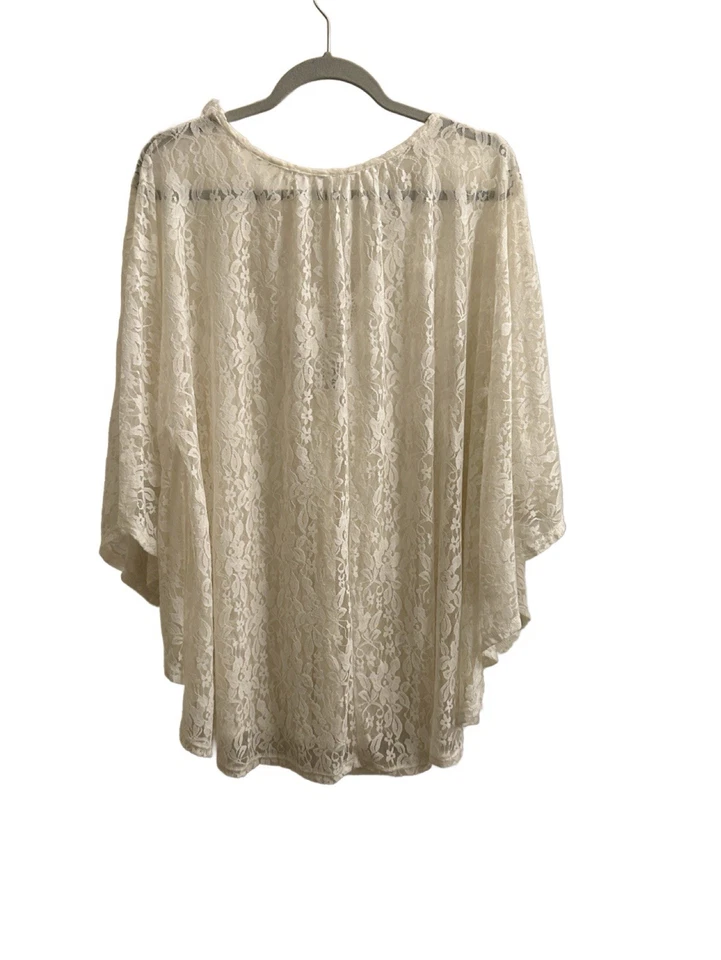Women's Lace Batwing Sleeve Tunic Top Sz 2X Peasant Boho Fringe Tie - Image 2 of 4