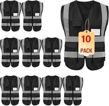 10 Pack Reflective Safety Vests High Visibility Black Gray Multiple pockets