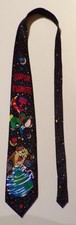 VTG 1993 Looney Tunes Taz Marvin The Martian Black Graphic Tie Savor The Planet