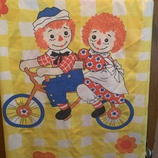 Vintage Raggedy Ann Andy Checkered Yellow White Twin Flat Sheet By Wamsutta