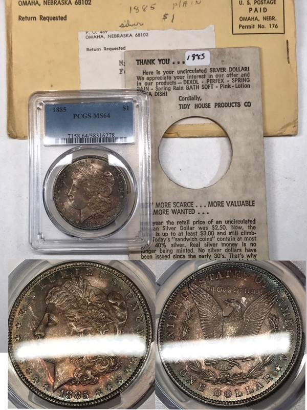 1885-P Morgan Silver Dollar PCGS MS-64  - *Tidy House Rainbow Toning*