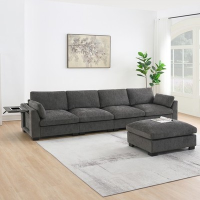[VIDEO]130'' Modular Sectional Sofa, L-Shape with Folding Table and Dual-Port C