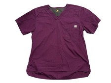Carhartt Scrub Shirt Mens Large Purple Ripstop V Neck Pocket Medical Top