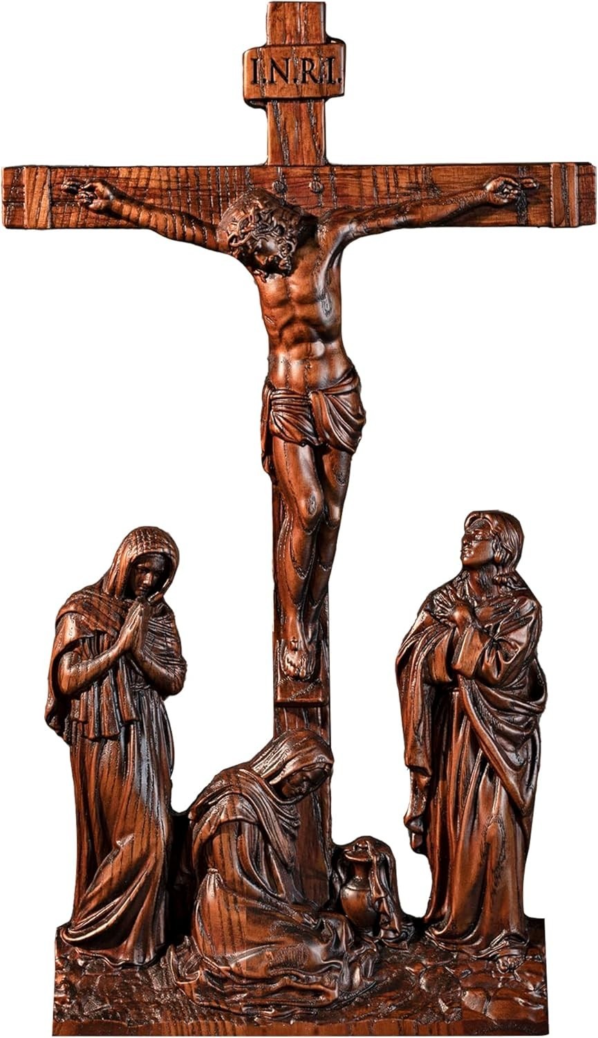 Standing Crucifix Wall Cross, INRI Jesus Cross for Wall, Handmade Wooden Cross
