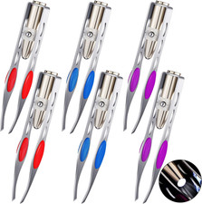 Tatuo 6 Pcs Light Stainless Steel Tweezers with LED, Makeup Eyelash Eyebrow Hair