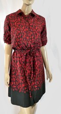 Breezy Silky Calvin Klein Red Roll Tab Pockets Draw sting Shirt Dress size 6