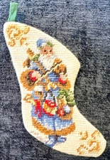 Miniature Vintage Christmas Stocking Santa Playing Violin Mini Tiny Ornament 