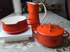 1956 IHQ VTG  Dansk Denmark Kobenstyle Jen Quistgaard Red Enamelware 4 Pc Set