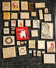 Lot Of 38 Christmas Holiday Craft Stamps Various Wood Block Stamps Some Not Used