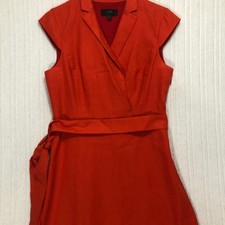 J.Crew Orange Red Linen Blend Wrap Belted Sheath Dress Size 8 Notched Lapel Cap