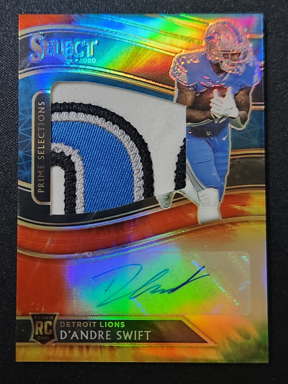 2020 Panini Select D’Andre Swift Tie Dye Prizm RPA /25 SSP Lions 4 color patch