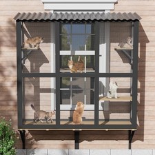 Catio Large Cat Window Box, Wooden Cat Window Enclosure W/4 Platform  3 Door