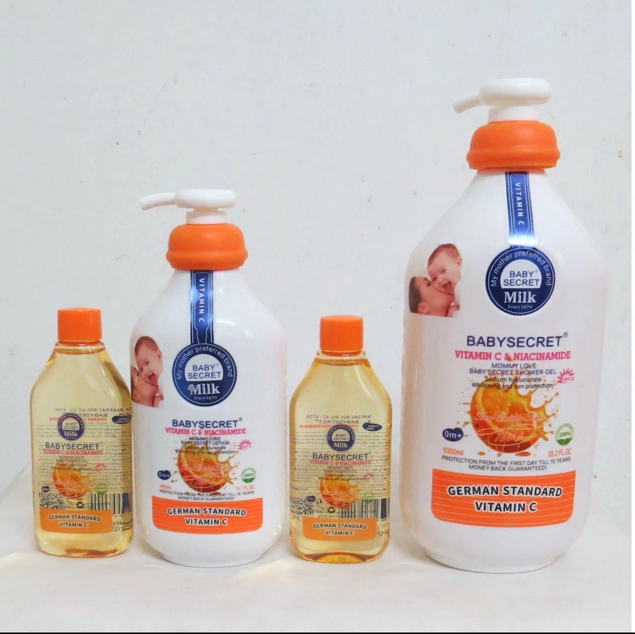 Baby Secret Vitamin C & Niacinamide Lotion + Shower Gel+ 120ml Oil x2 - 4pcs Set
Opens in a new wind