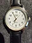 Vintage Timex Mens Watch, Quartz, 30 MR, Silver Tone, Black Band  ,Runs