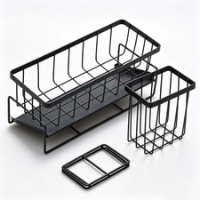 Sponge Holder with Brush Holder 304 Stainless Steel Automatic Drainage Black