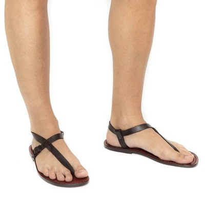 Handmade brown leather thong sandals for men leather sole