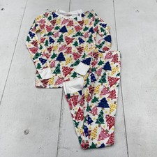 Old Navy Pajamas Set Youth Large 10 White Christmas Tree Print 2 Piece