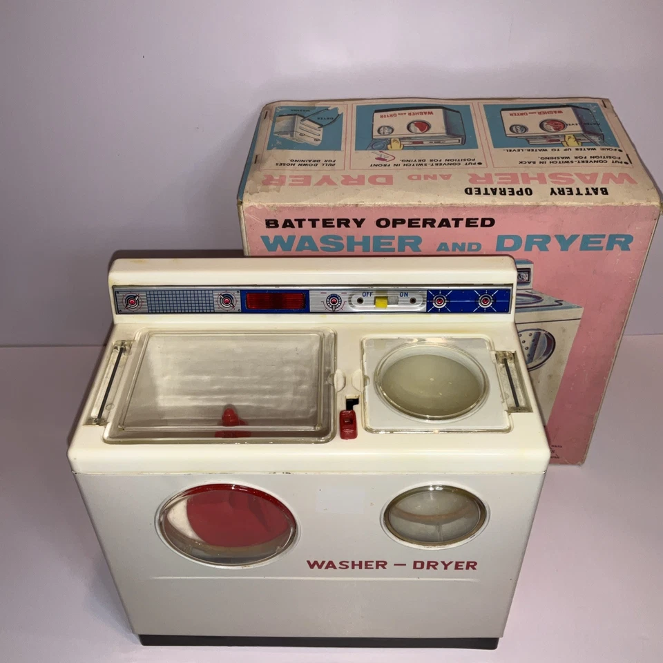 Lavadora secadora de juguete vintage de los años 60 ALPS Japón a batería con caja ¡funciona! Foto 4 de 4