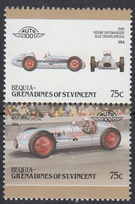 St. Vincent-Bequia 1986 ** Mi.208/09 Autos Cars Offenhauser Blue Crown [sz1066]